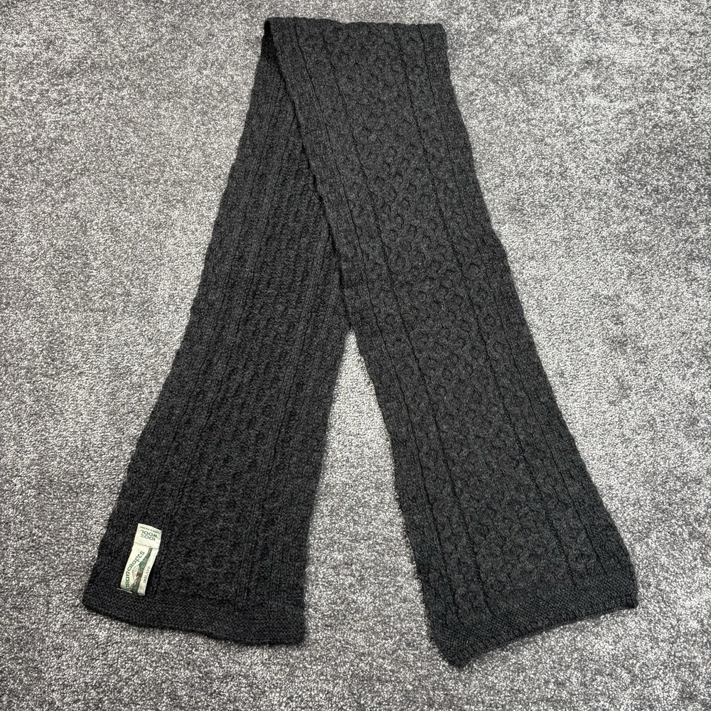Aran Crafts 100% Wool Cable Knit Scarf Black Gray Made in Ireland‎ Fisherman